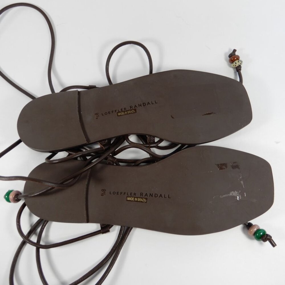 LOEFFLER RANDALL Colleen Ankle Tie Sandals Size 8.5 Brown Leather Beaded NEW - Picture 12 of 13